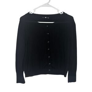 Santorelli Women Medium Black Cardigan Sweater Wool Normcore Casual Career Work